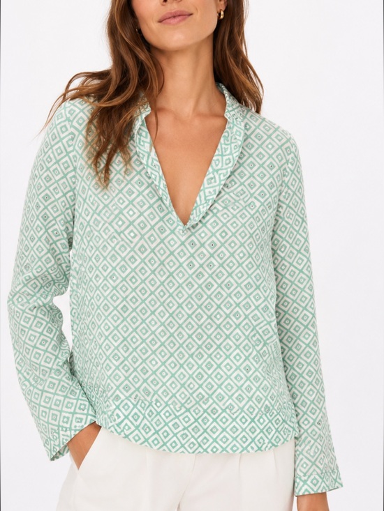 Tory Burch Tops - Tory Burch Mint Sequinned Geometric V-Neck Cotton Blouse